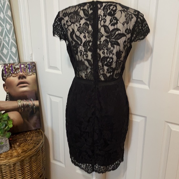 Beautiful Black Lace Dress with Sheer Panel /Large - Picture 8 of 11